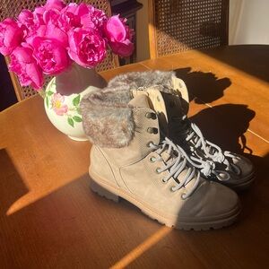 Target Tan Fur-Lined Combat Boots